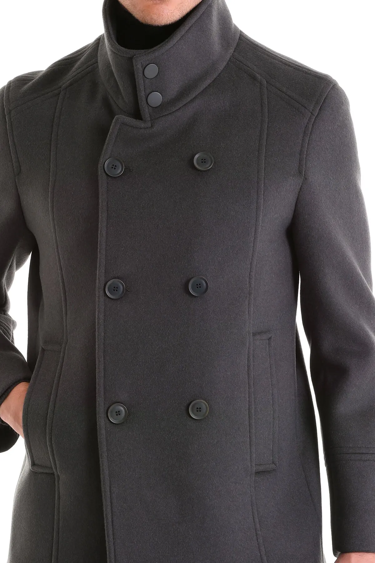 Slim Fit Double Breasted Light Gray Wool Blend Coat