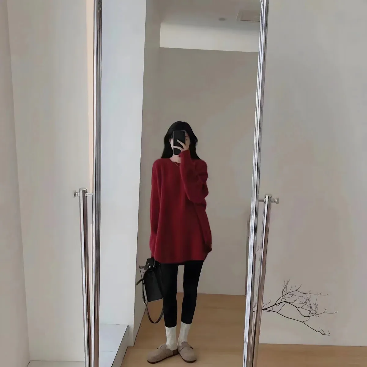 Spring Women New Korean Sweater Loose Knitting Warm Round Neck Falling Shoulder Sleeves Long Sleeved Solid Color All-match Tops