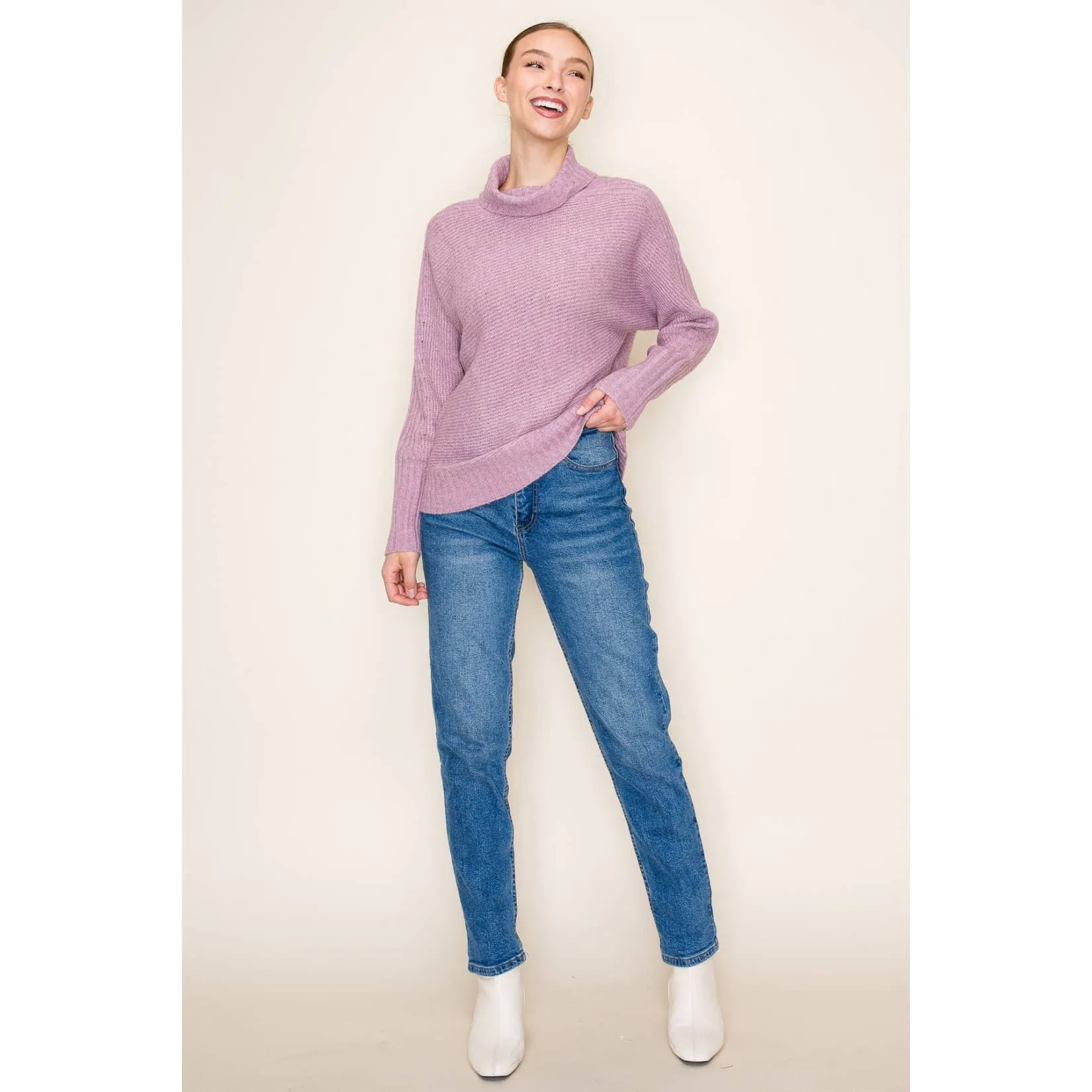 STACCATO - RIBBED TURTLE NECK LONG SLEEVE PULLOVER SWEATER