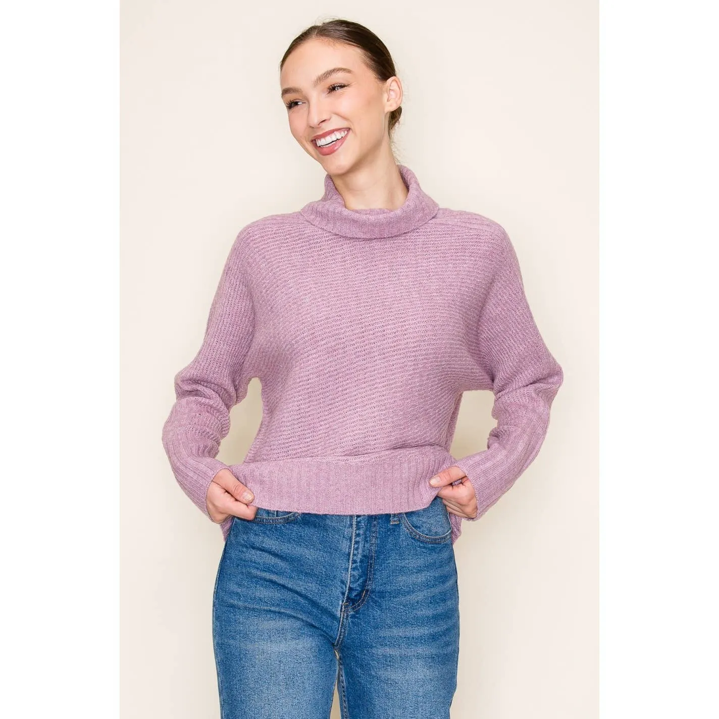 STACCATO - RIBBED TURTLE NECK LONG SLEEVE PULLOVER SWEATER