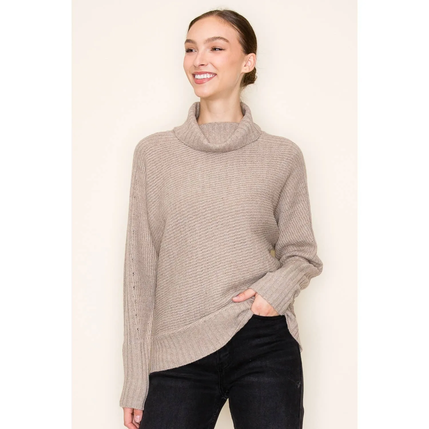 STACCATO - RIBBED TURTLE NECK LONG SLEEVE PULLOVER SWEATER