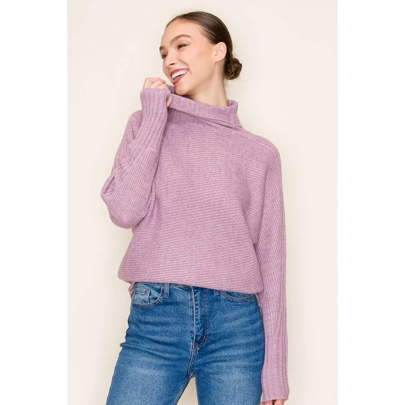 STACCATO - RIBBED TURTLE NECK LONG SLEEVE PULLOVER SWEATER