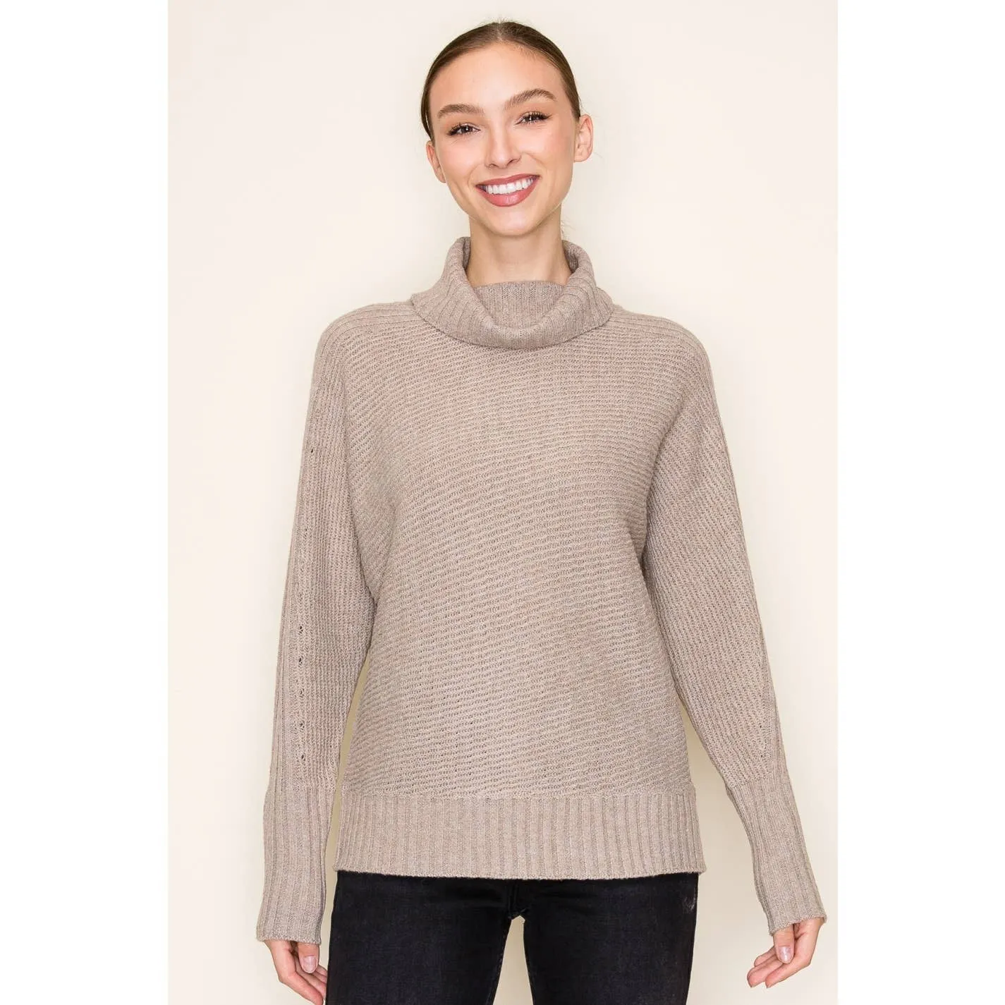 STACCATO - RIBBED TURTLE NECK LONG SLEEVE PULLOVER SWEATER