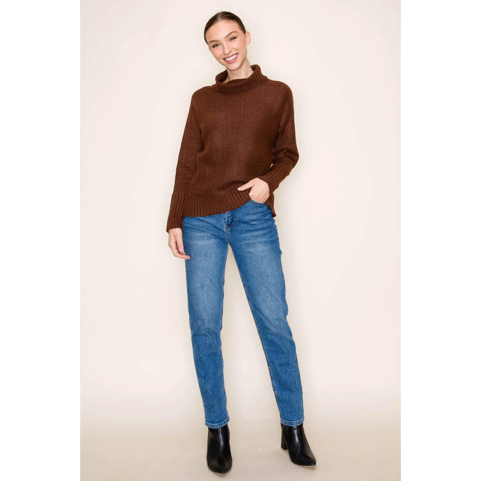 STACCATO - RIBBED TURTLE NECK LONG SLEEVE PULLOVER SWEATER