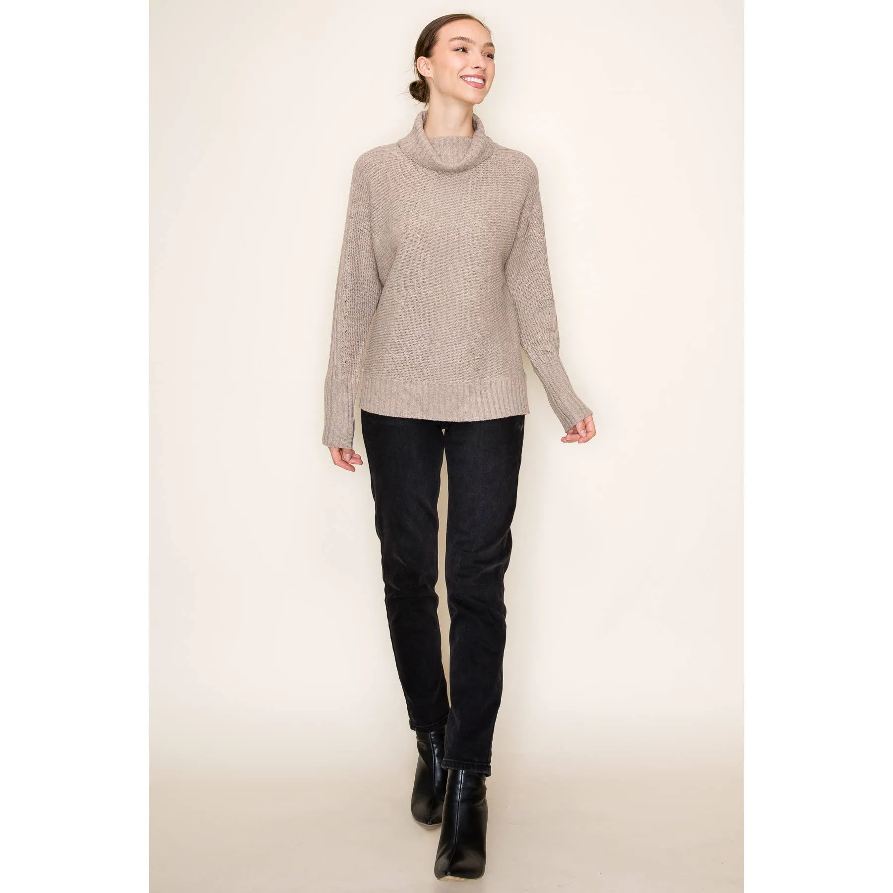 STACCATO - RIBBED TURTLE NECK LONG SLEEVE PULLOVER SWEATER