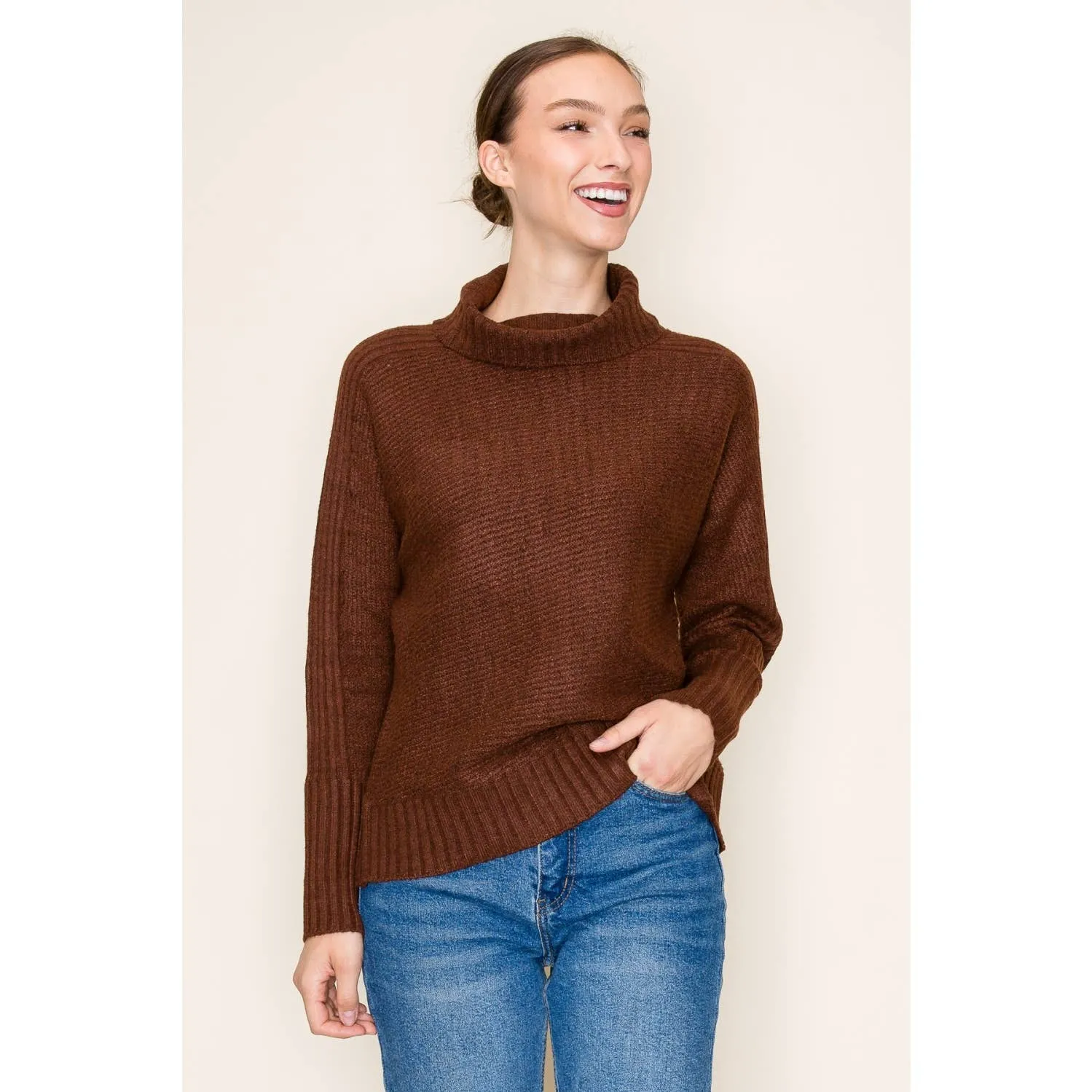 STACCATO - RIBBED TURTLE NECK LONG SLEEVE PULLOVER SWEATER