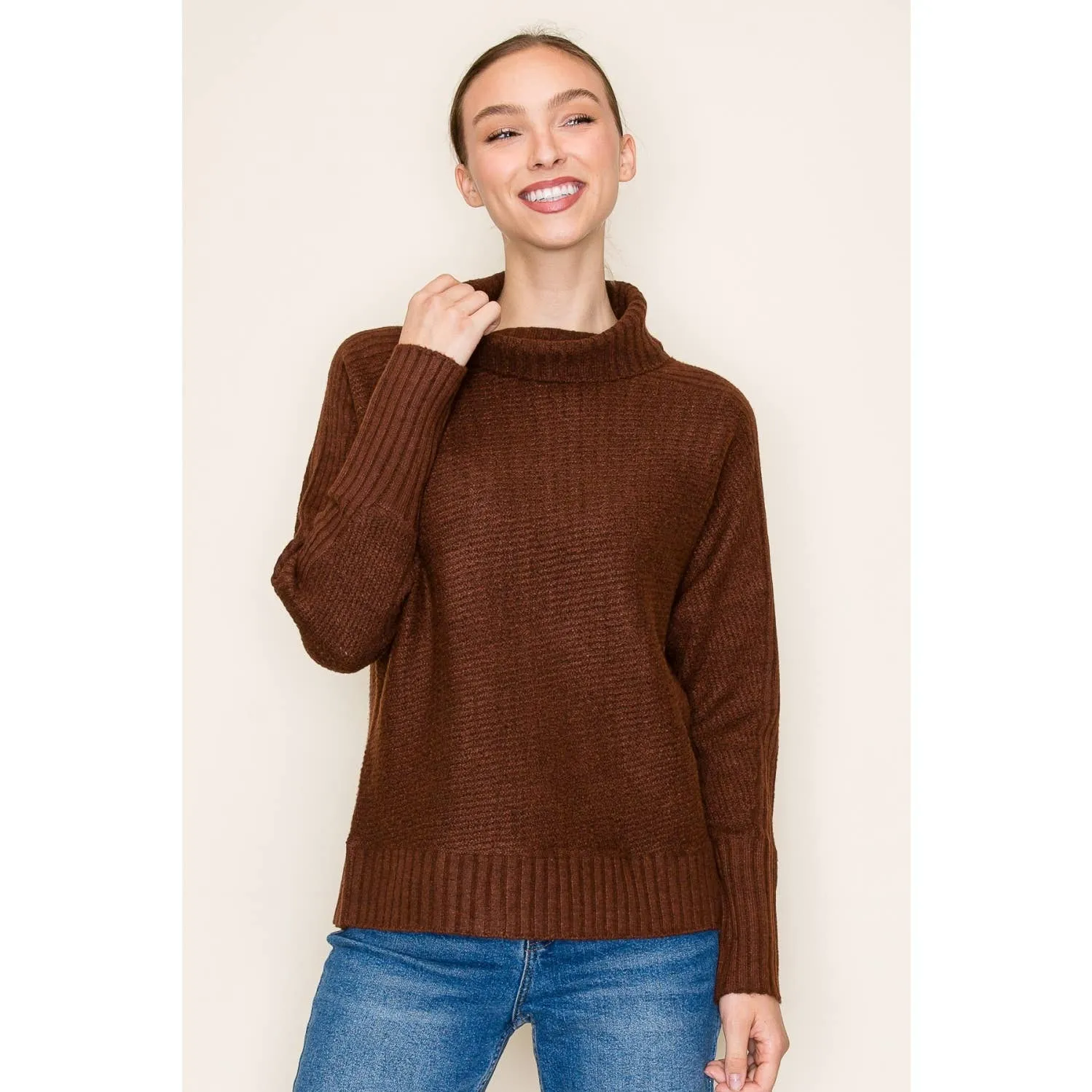 STACCATO - RIBBED TURTLE NECK LONG SLEEVE PULLOVER SWEATER