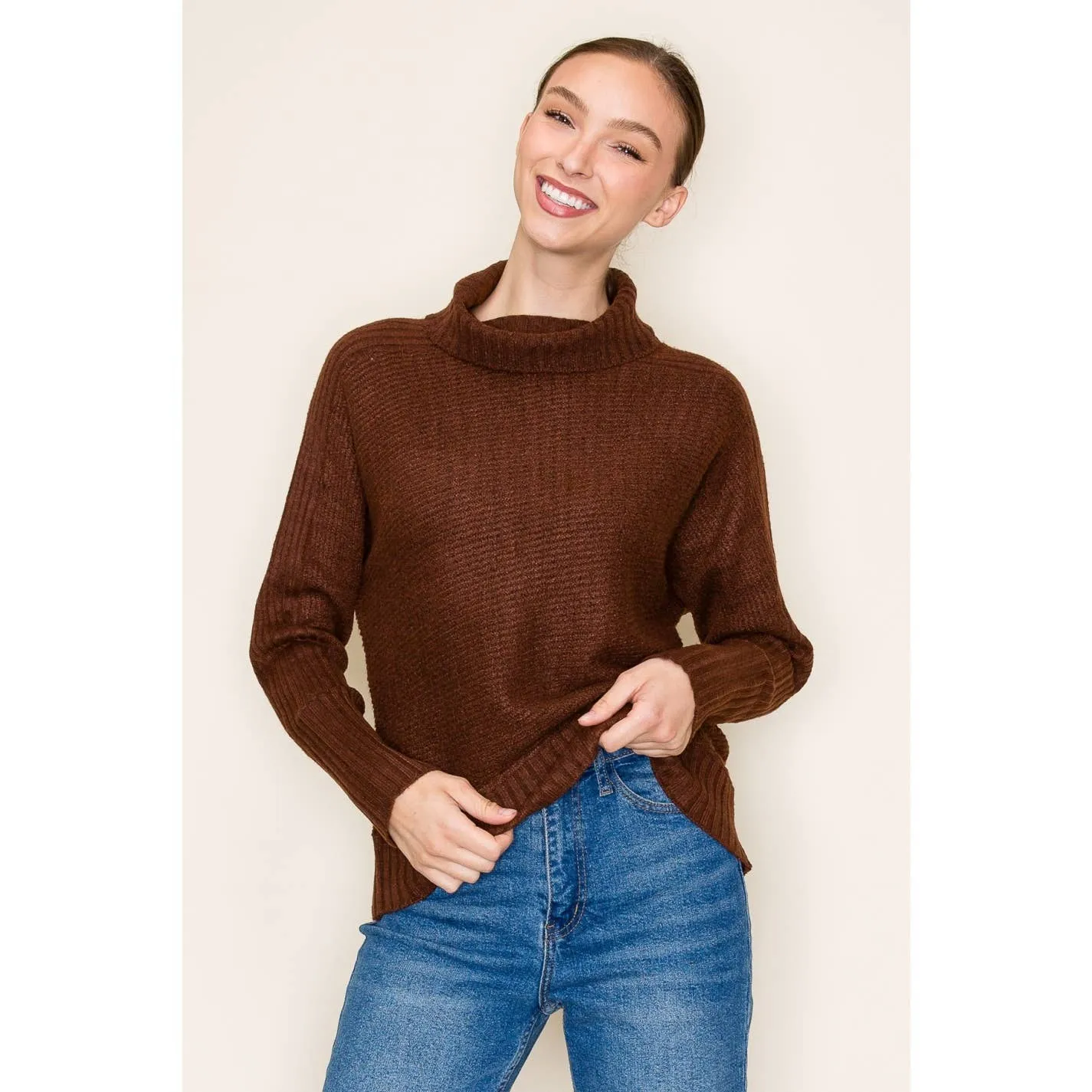 STACCATO - RIBBED TURTLE NECK LONG SLEEVE PULLOVER SWEATER