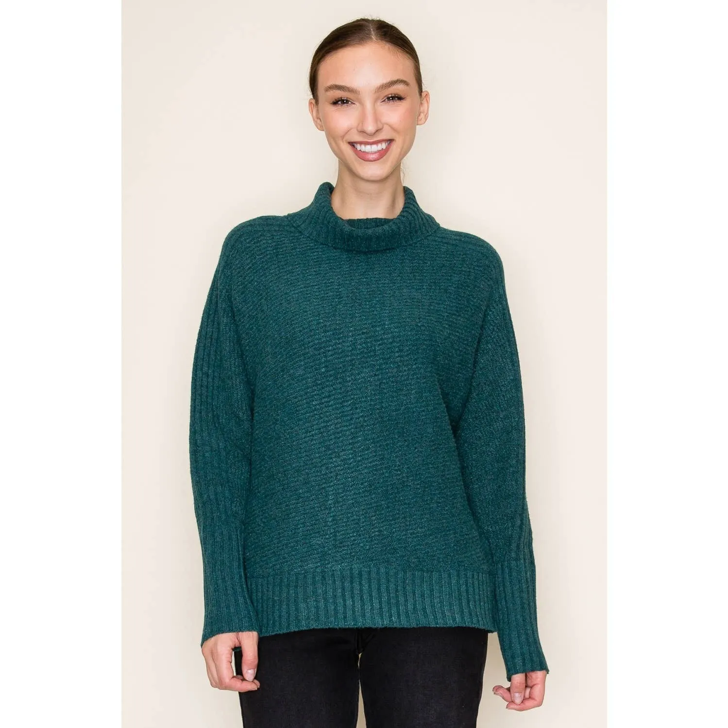 STACCATO - RIBBED TURTLE NECK LONG SLEEVE PULLOVER SWEATER