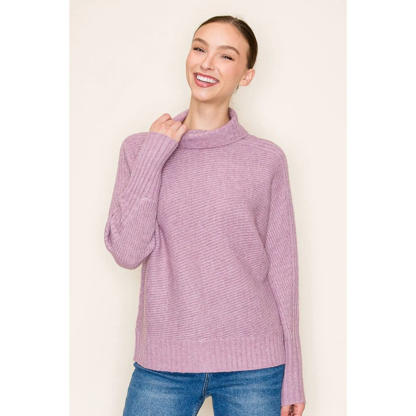 STACCATO - RIBBED TURTLE NECK LONG SLEEVE PULLOVER SWEATER