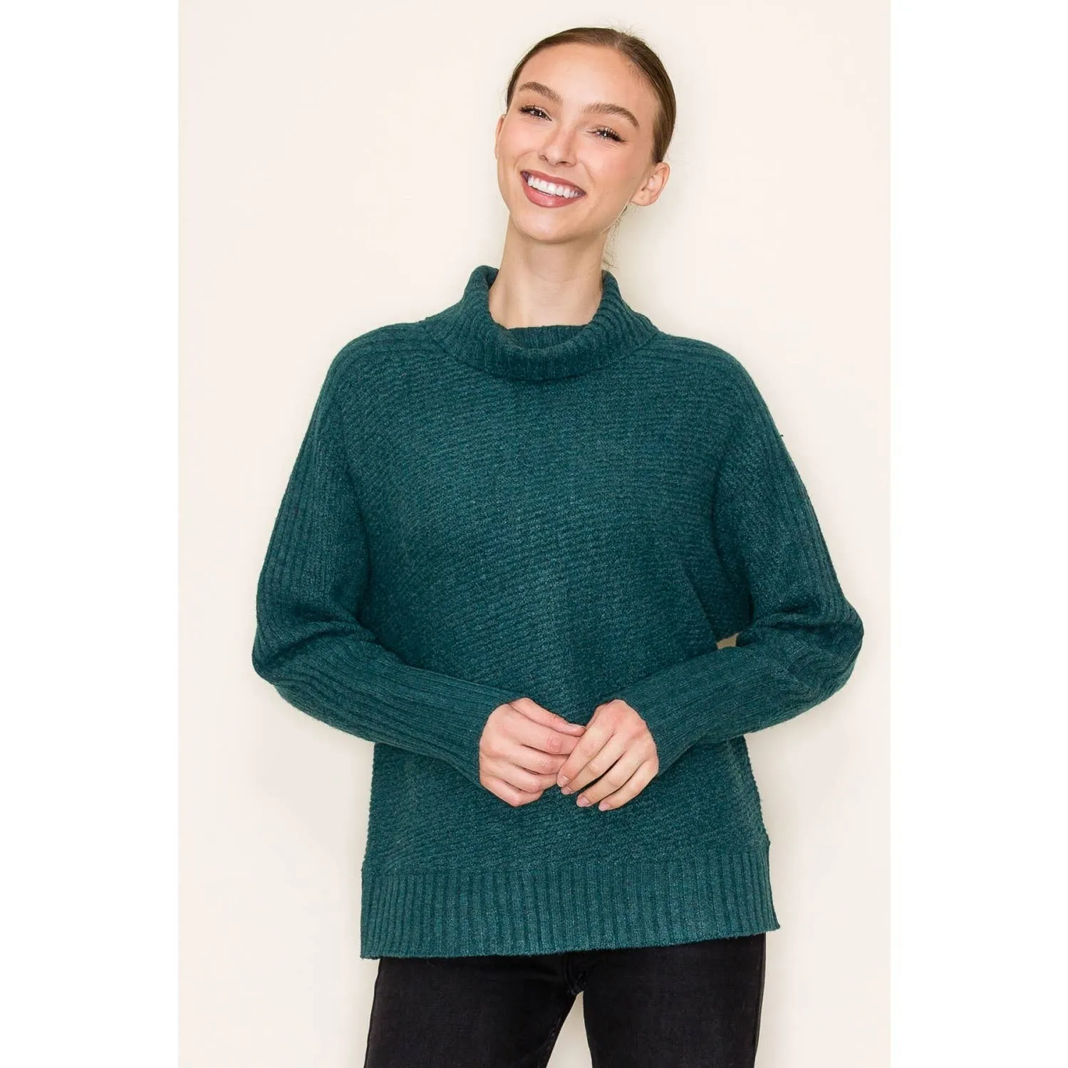 STACCATO - RIBBED TURTLE NECK LONG SLEEVE PULLOVER SWEATER