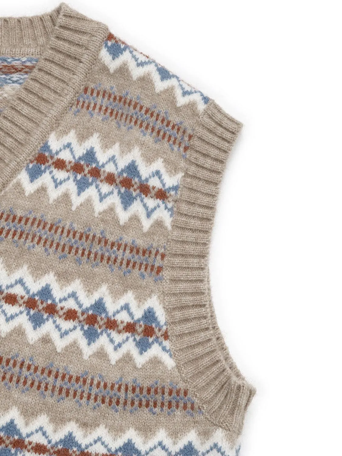 Sweater Vest Fair Isle Perfee V-Neck Sleeveless Knitwear