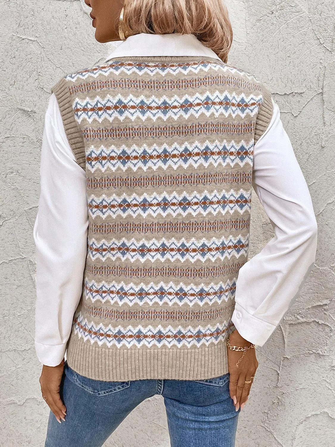 Sweater Vest Fair Isle Perfee V-Neck Sleeveless Knitwear