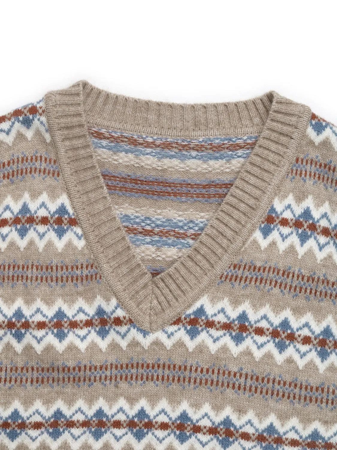 Sweater Vest Fair Isle Perfee V-Neck Sleeveless Knitwear