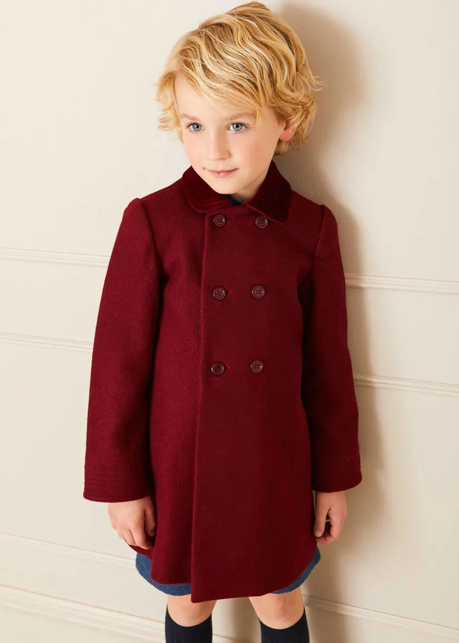 Traditional Double Breasted Coat in Burgundy (12mths-10yrs)