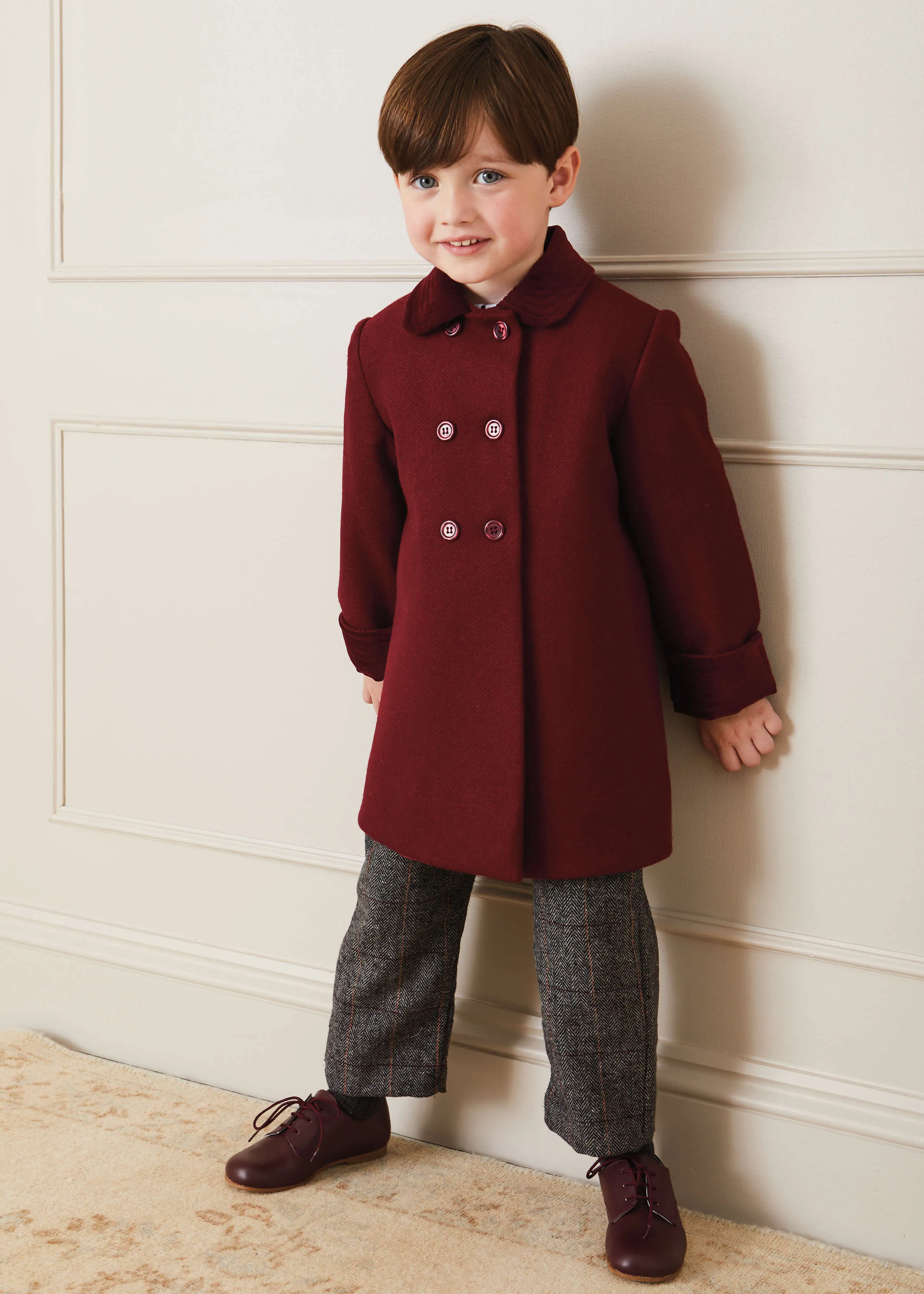 Traditional Double Breasted Coat in Burgundy (12mths-10yrs)