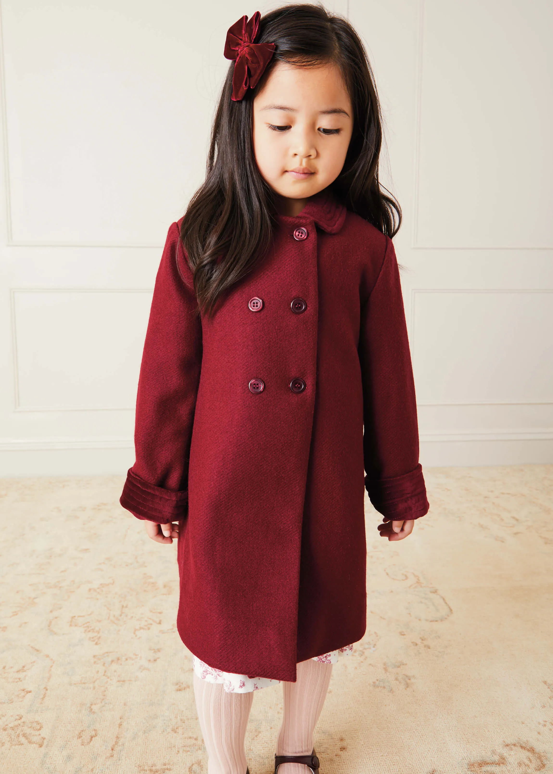 Traditional Double Breasted Coat in Burgundy (12mths-10yrs)