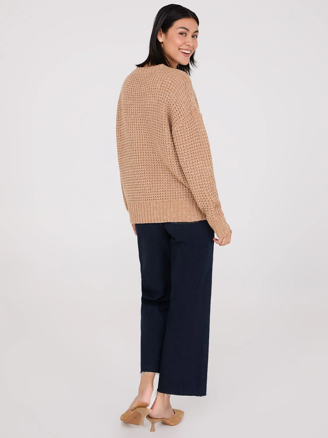 V-Neck Honeycomb Stitch Sweater