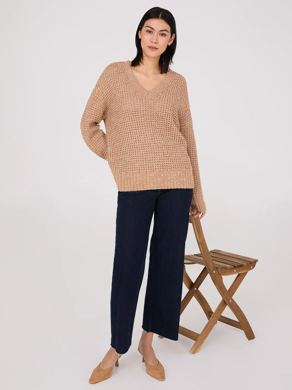 V-Neck Honeycomb Stitch Sweater