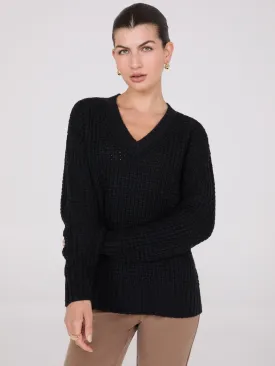 V-Neck Honeycomb Stitch Sweater