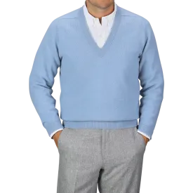 William Lockie x Julian's Lt.Blue V-Neck Lambswool Sweater