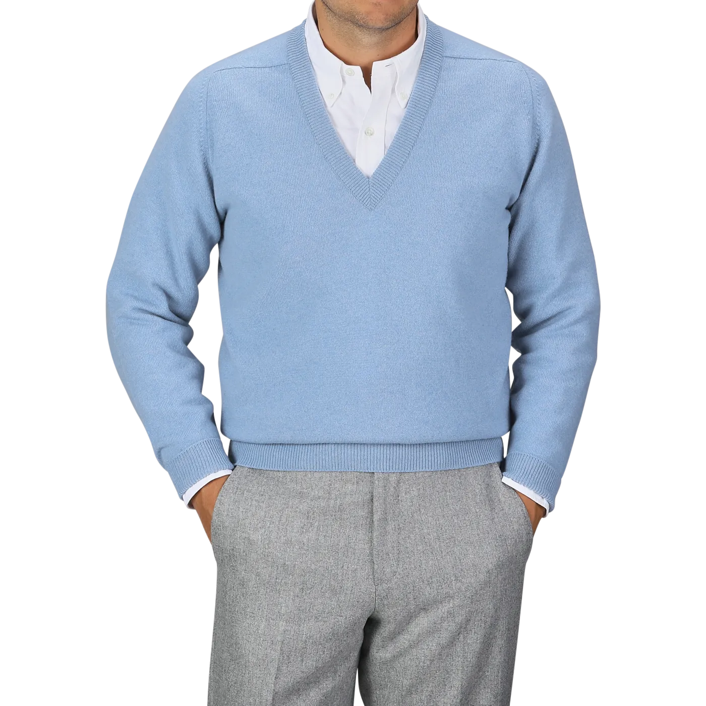 William Lockie x Julian's Lt.Blue V-Neck Lambswool Sweater