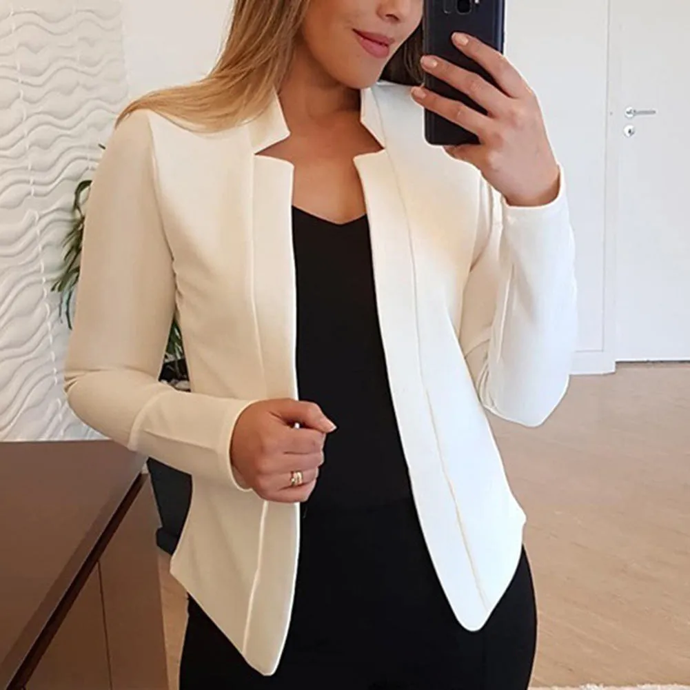 Wjczt Fall Fashion Women Solid Color Long Sleeve Stand Collar Slims Fit Blazer Coat Women&#39;s Clothing Blazers Fashion Long Sleeve Suits