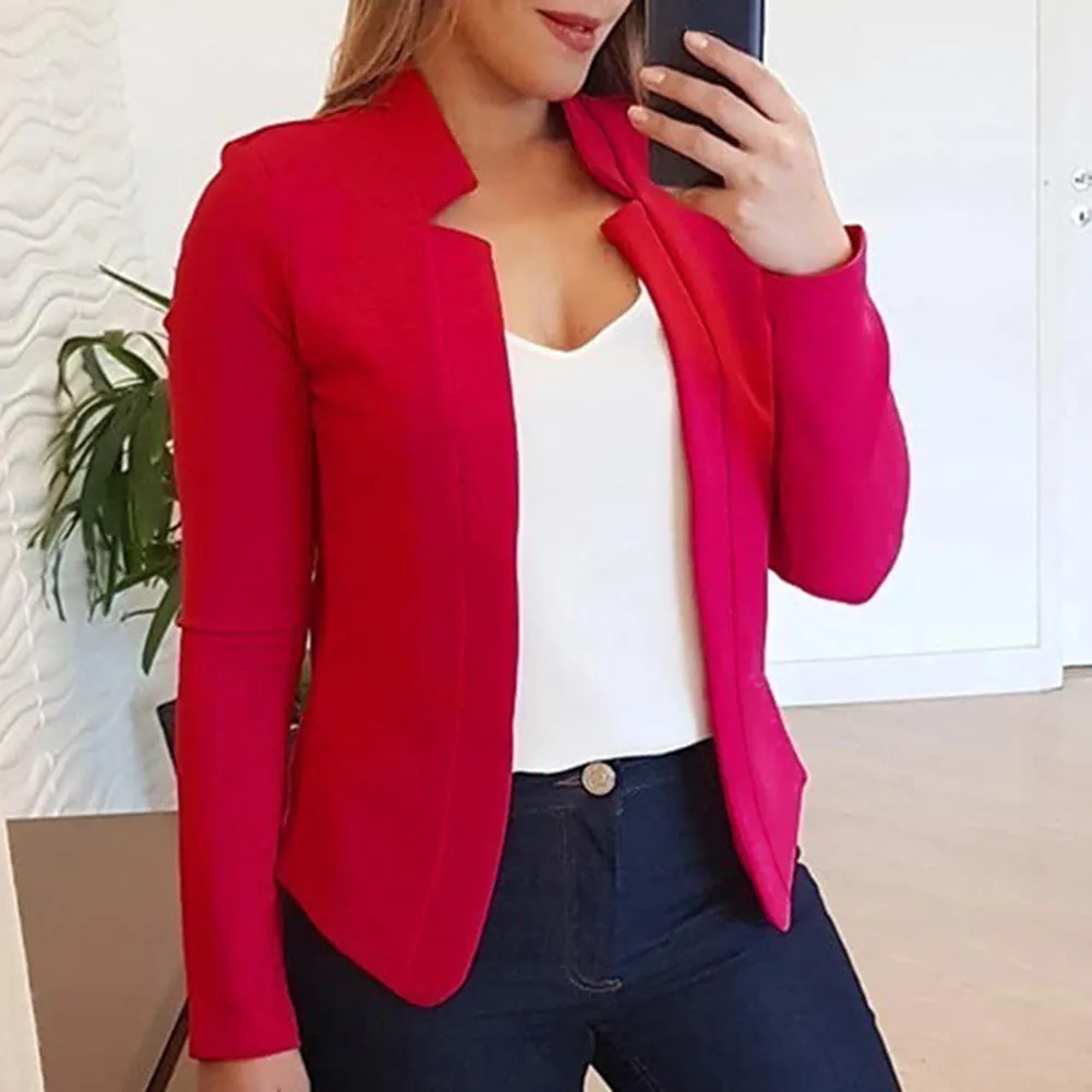 Wjczt Fall Fashion Women Solid Color Long Sleeve Stand Collar Slims Fit Blazer Coat Women&#39;s Clothing Blazers Fashion Long Sleeve Suits