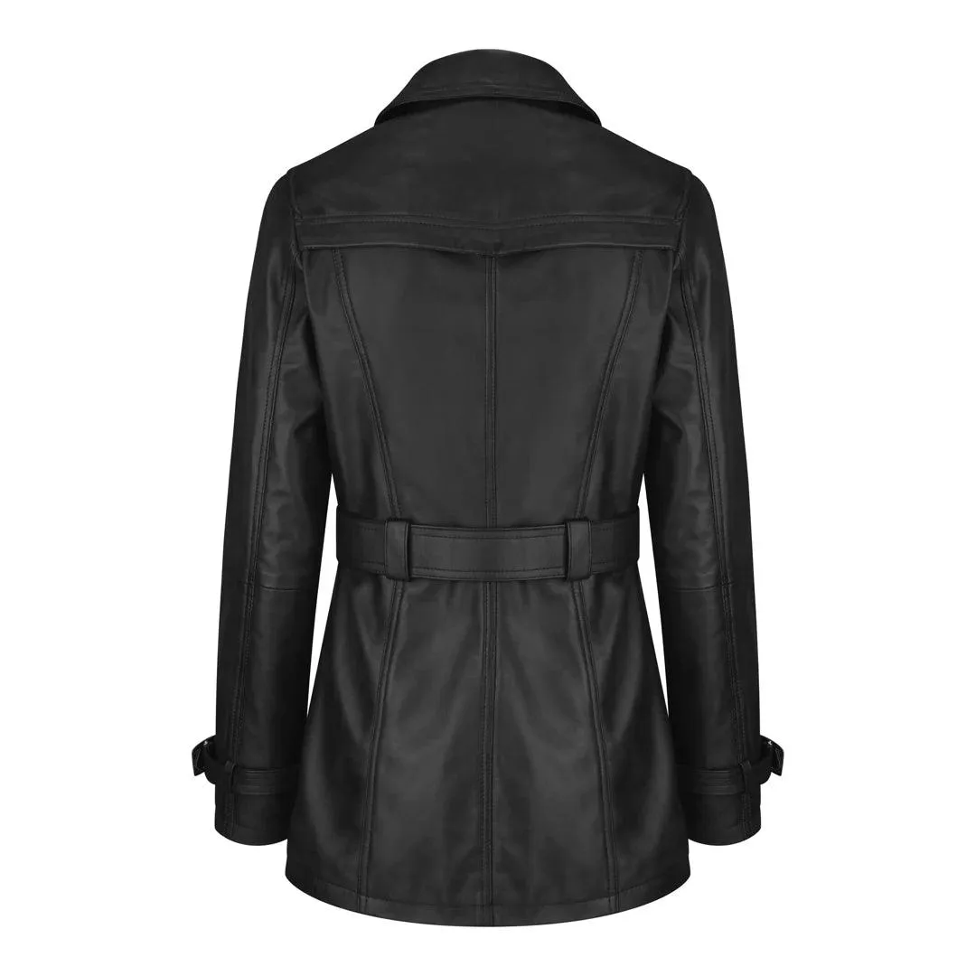 Women's Black Superior Leather Biker Jacket Coat Vintage Retro Design