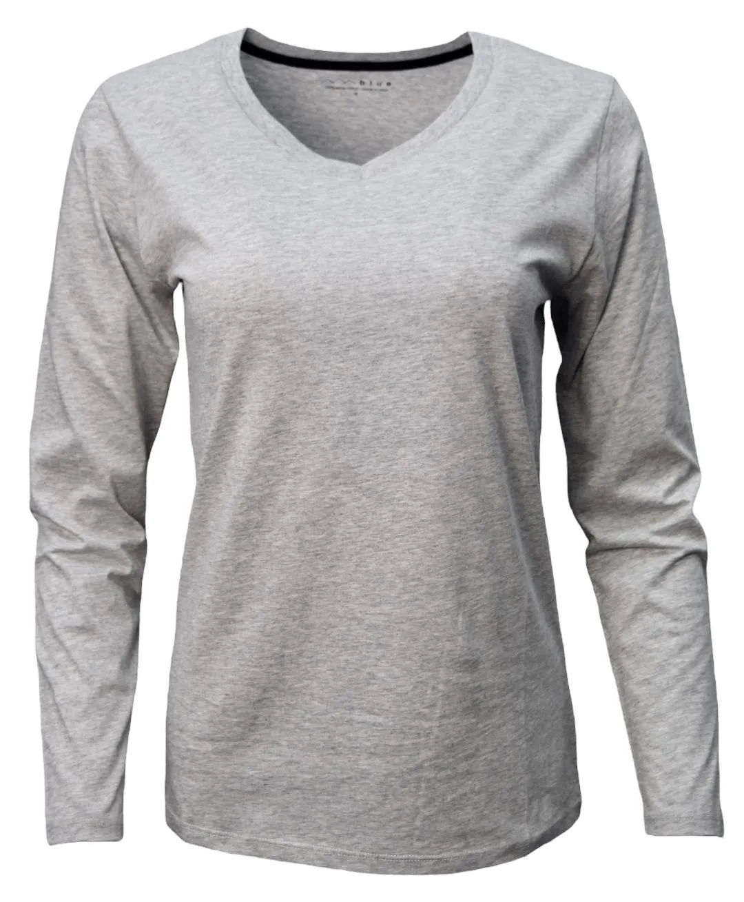 Women's Pima Cotton Tee Shirt Vee Neck Long Sleeve