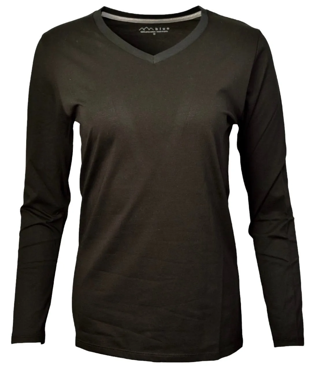 Women's Pima Cotton Tee Shirt Vee Neck Long Sleeve