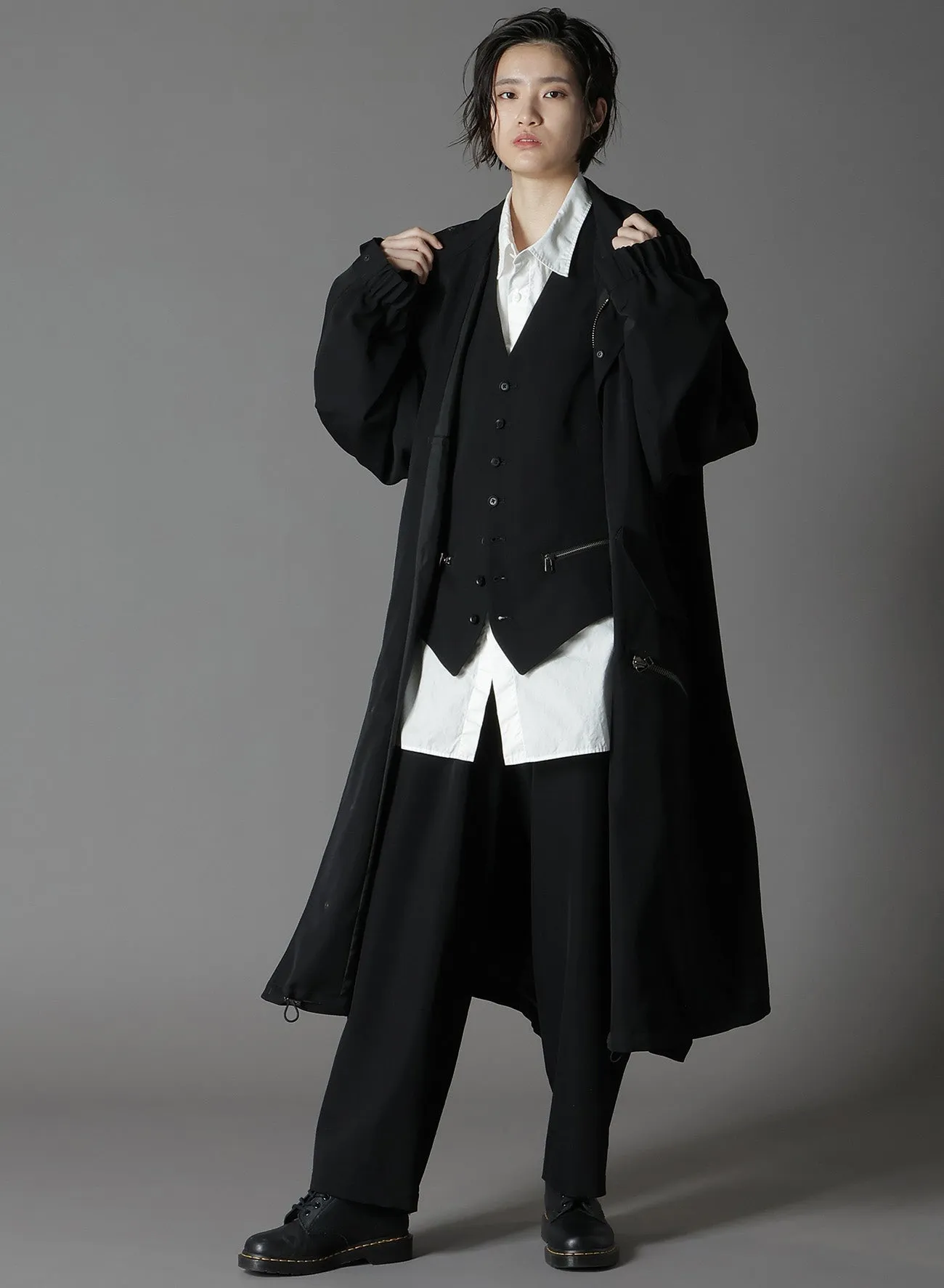 WOOL GABARDINE ZIPPER POCKET MOD COAT