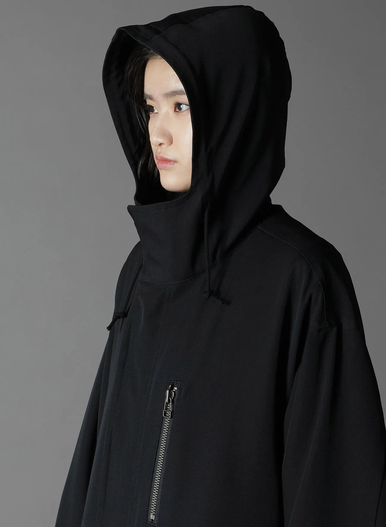 WOOL GABARDINE ZIPPER POCKET MOD COAT